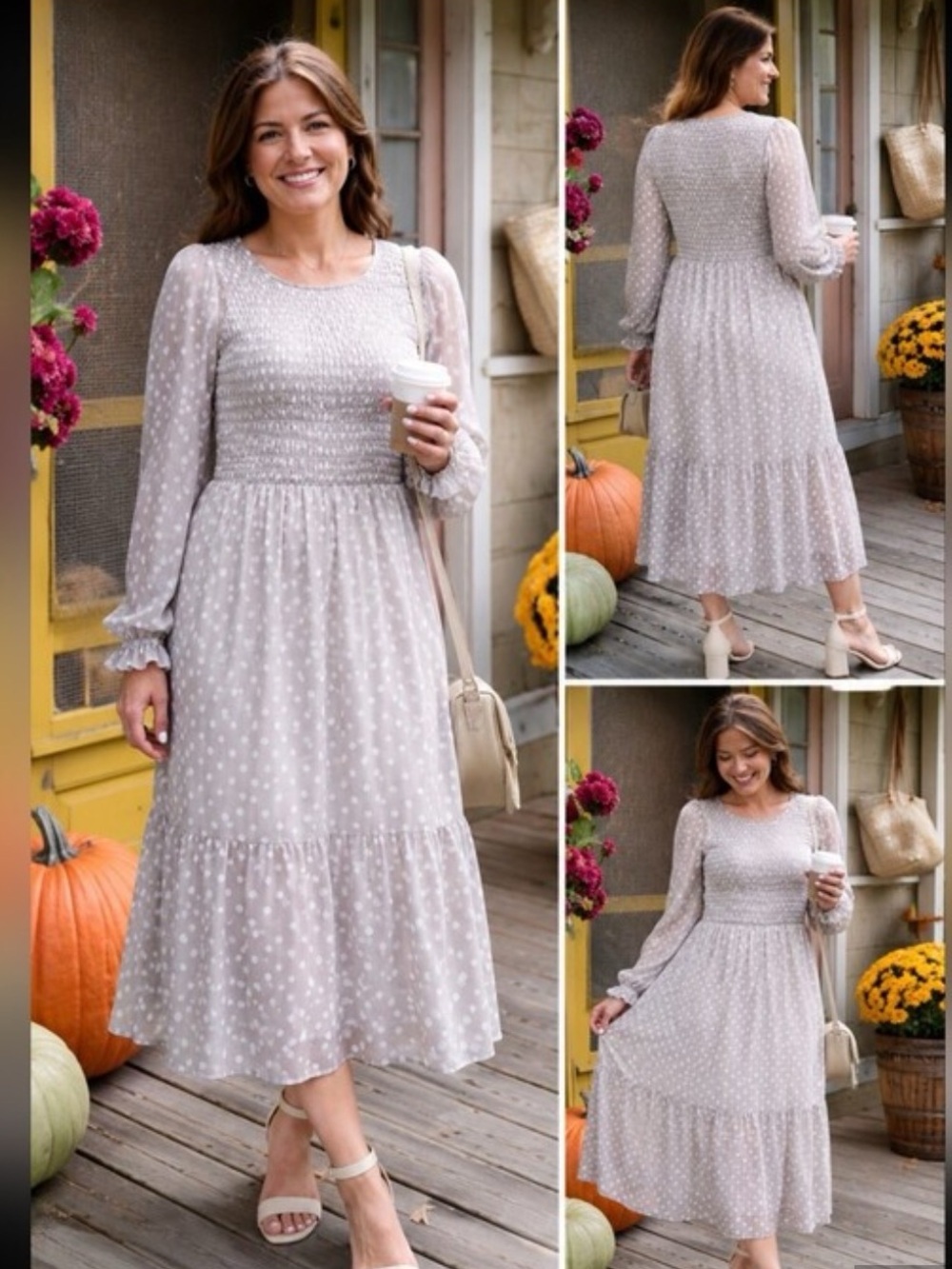 Mad About Style For The Jilly Box Birch Dot Smocked Midi Dress Size S Polka Dot